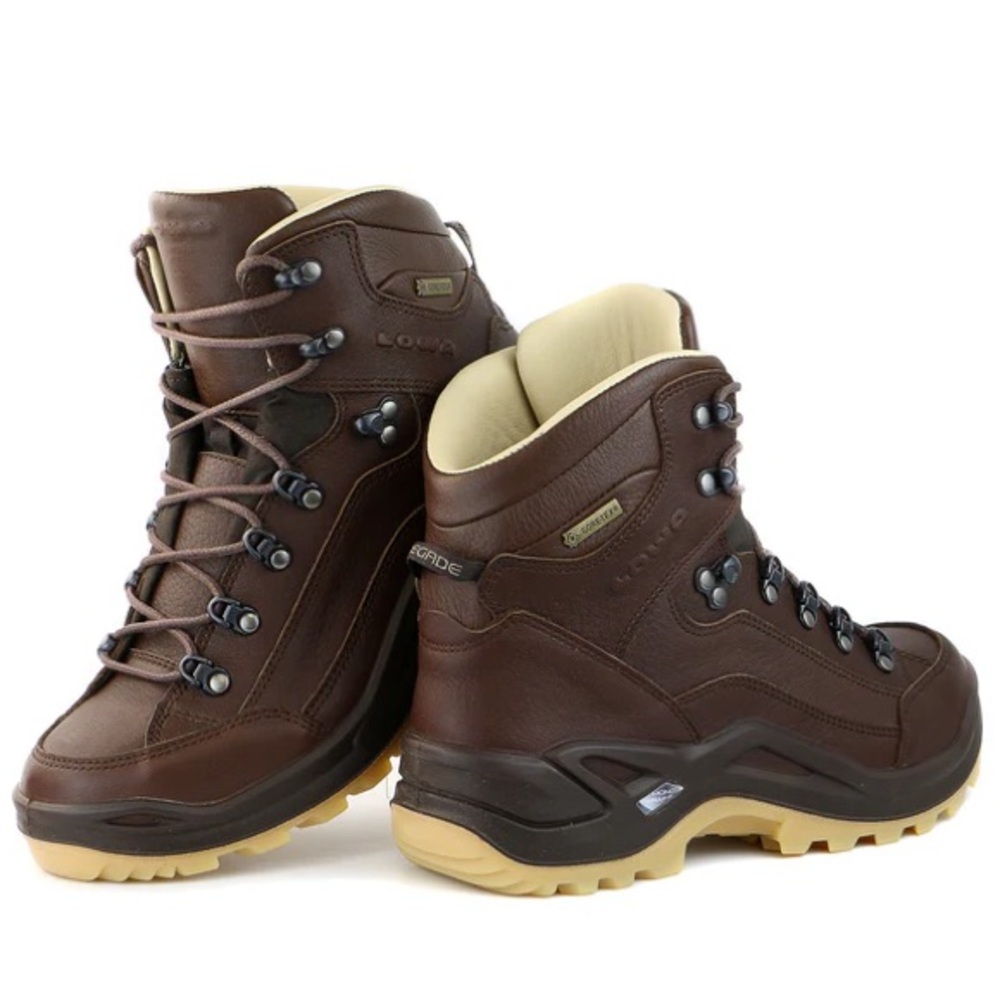 LOWA Brown Leather Hiking Boots Renegade DLX GTX Mid 11.5 Men’s Vibram Gore-Tex